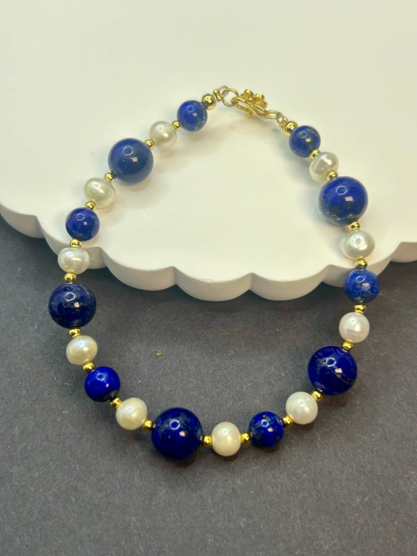 Multi-Way Lapis, Pearl & Gold Plated Sterling Silver Necklace | Convertible Necklace Bracelet Set | Choker, Layered, Long Necklace