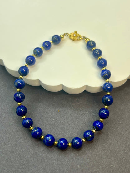 Multi-Way Lapis, Pearl & Gold Plated Sterling Silver Necklace | Convertible Necklace Bracelet Set | Choker, Layered, Long Necklace