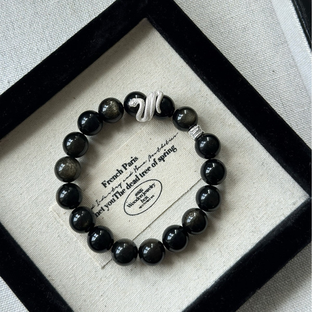 S925 sterling silver beckoning the Year of the Snake Natal Year bracelet female niche zodiac snake hand ornament gold obsidian curly snake bracelet