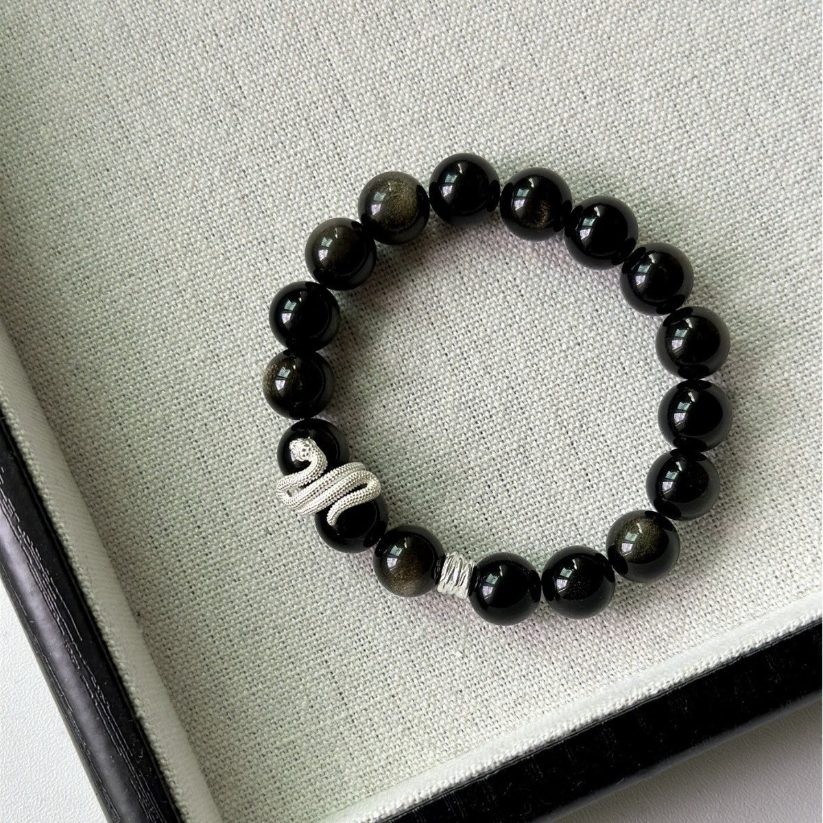 S925 sterling silver beckoning the Year of the Snake Natal Year bracelet female niche zodiac snake hand ornament gold obsidian curly snake bracelet