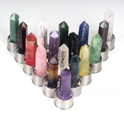 bamboo lid natural hexagonal prism crystal glass water bottle