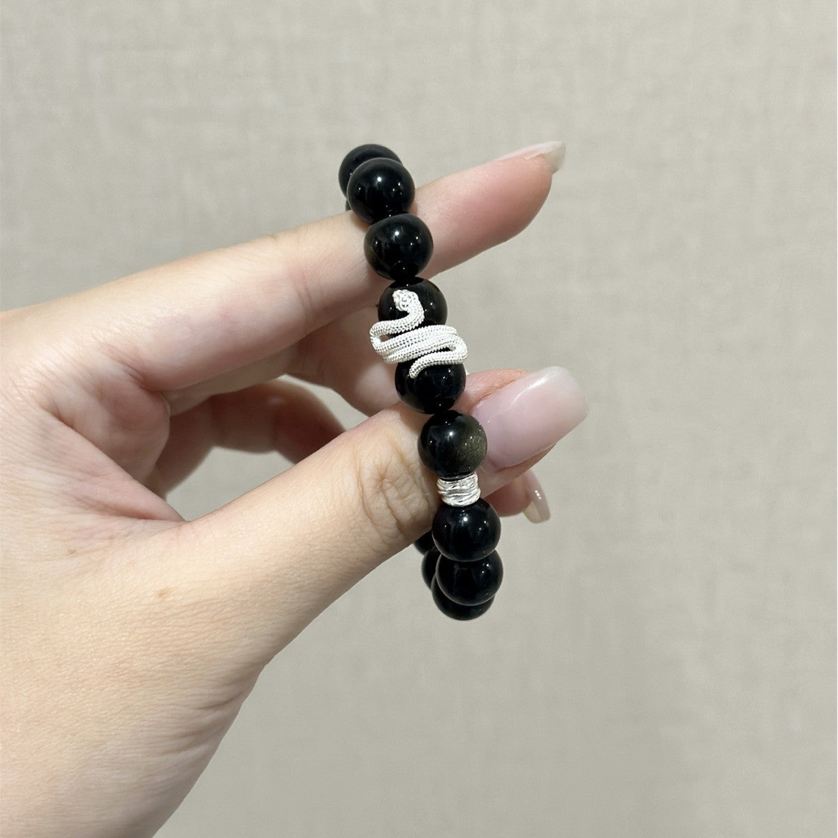 S925 sterling silver beckoning the Year of the Snake Natal Year bracelet female niche zodiac snake hand ornament gold obsidian curly snake bracelet